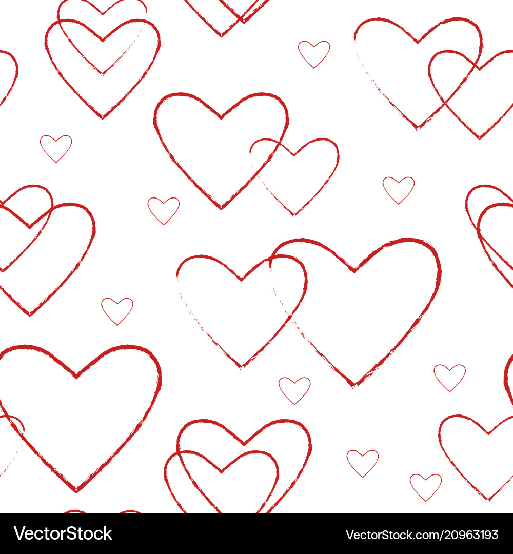 Simple seamless pattern with line red hearts vector image
