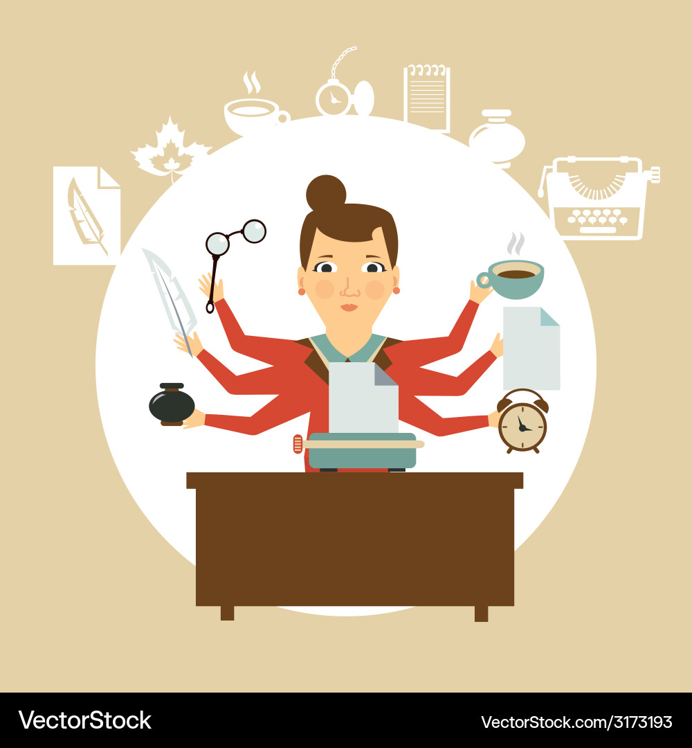 Typewriter performs many actions vector image