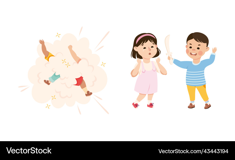 Bad behavior of kids set two children fighting Bad behavior of kids set two children fighting vector image