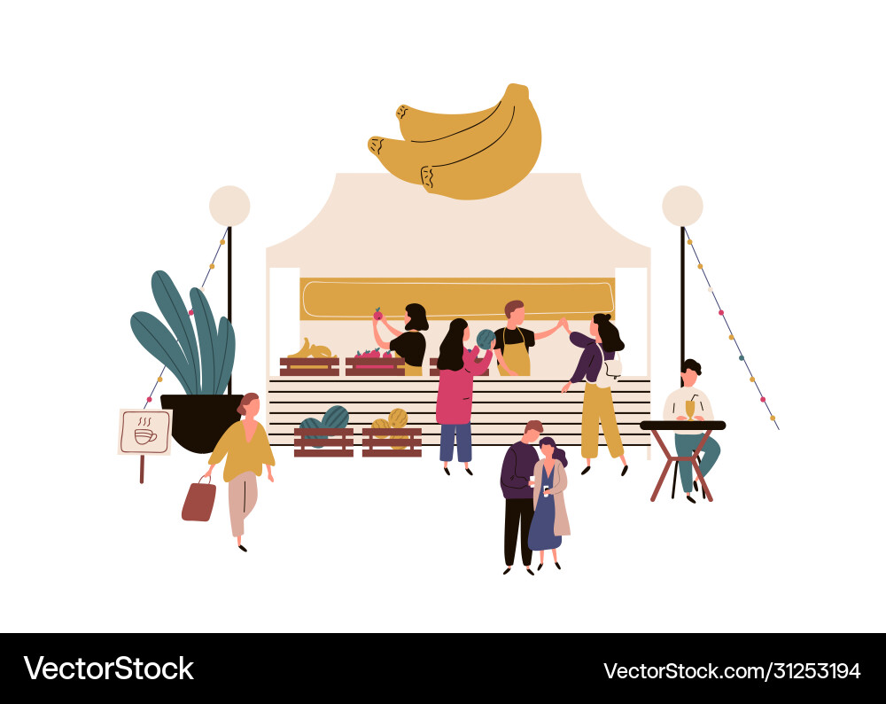 Crowd Cartoon Menschen kaufen frische Früchte Crowd Cartoon Menschen kaufen frische Früchte vektorbild