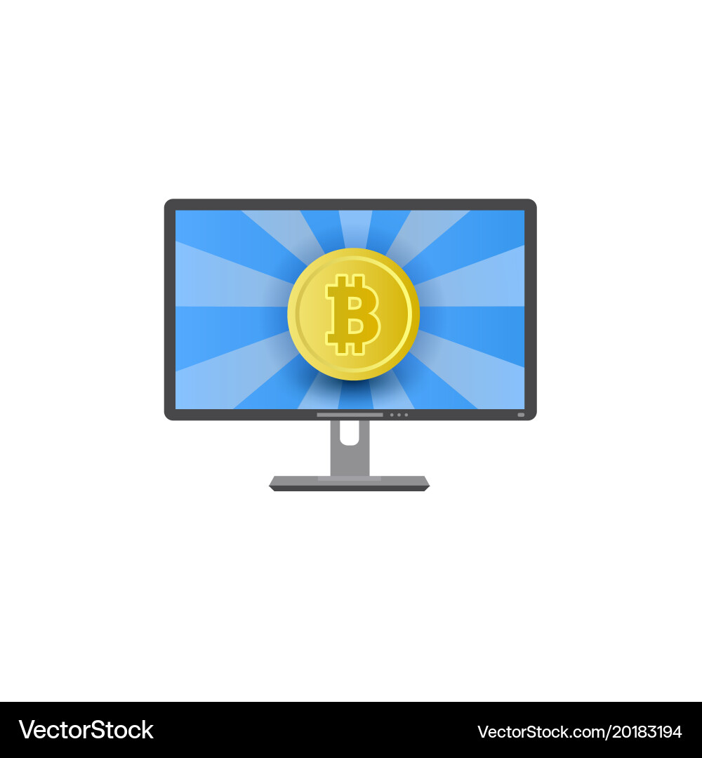 Flat desktop computer monitor with bitcoins vector image