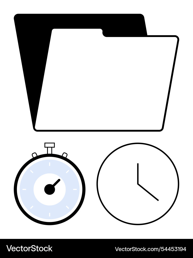 Folder with stopwatch and clock - time management Folder with stopwatch and clock - time management vector image