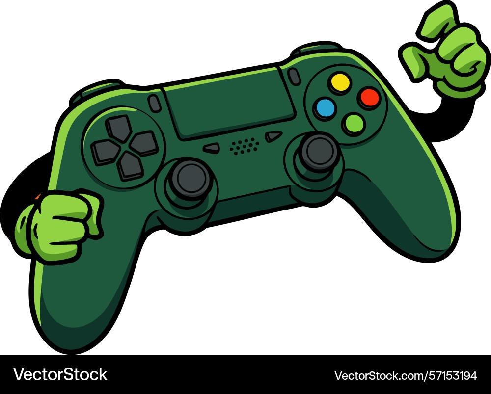 Green gamepad controller with animated hands Green gamepad controller with animated hands vector image