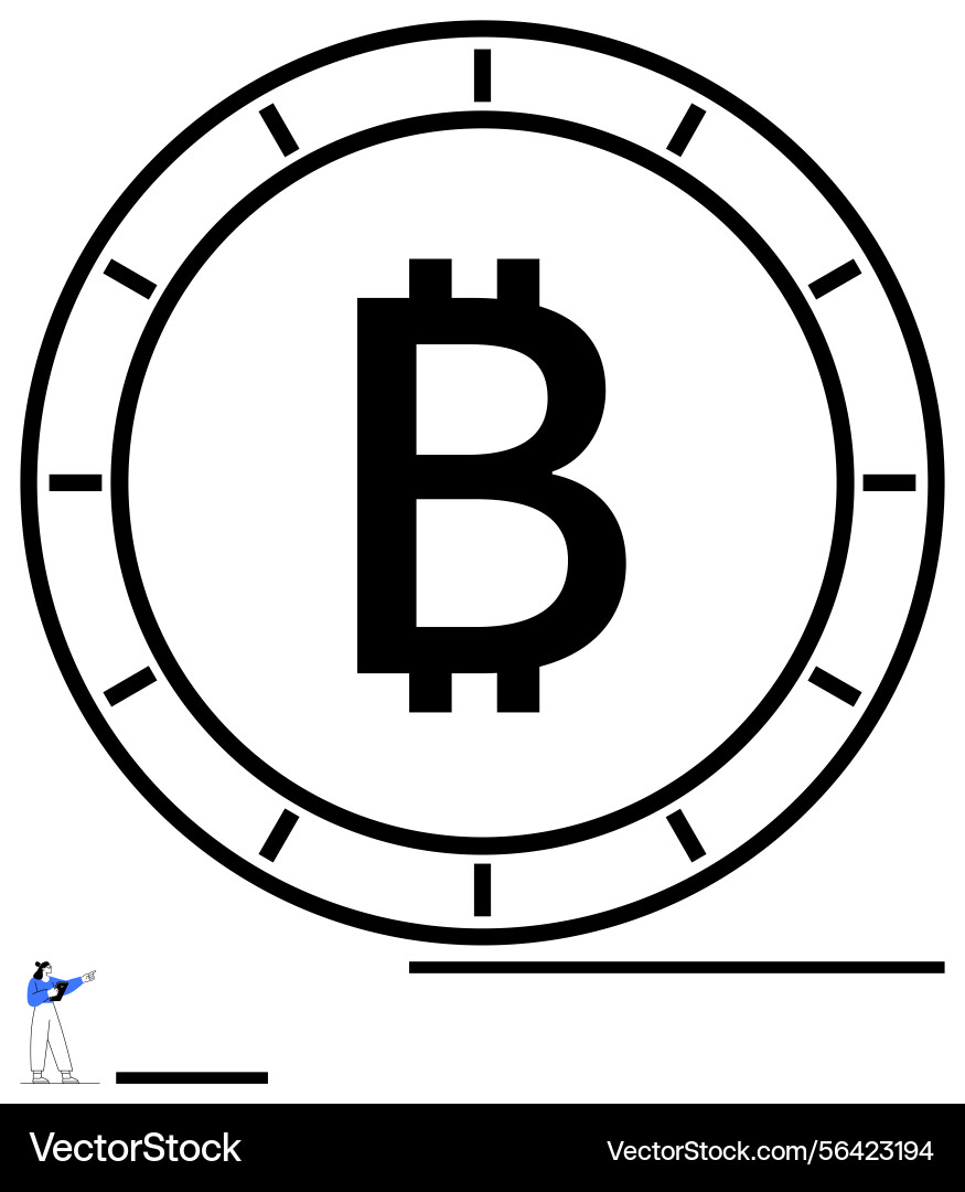 Man gesturing towards a large bitcoin symbol Man gesturing towards a large bitcoin symbol vector image