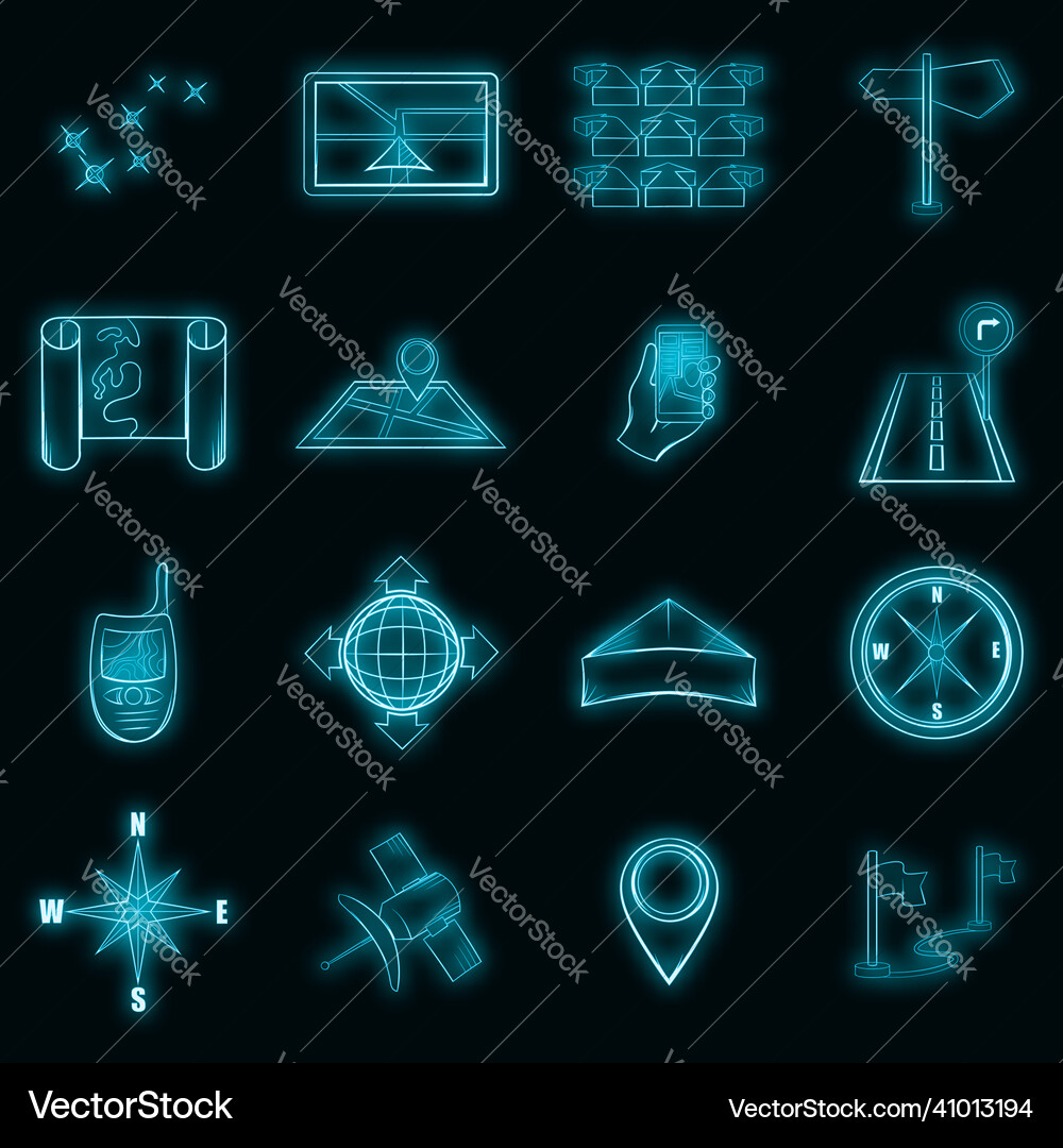 Navigation icons set neon Navigation icons set neon vector image