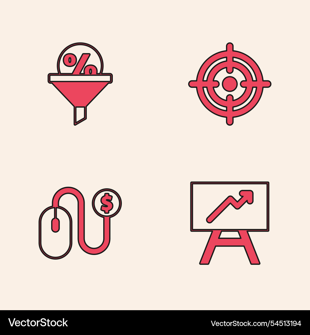 Set board with graph chart lead management target Set board with graph chart lead management target vector image