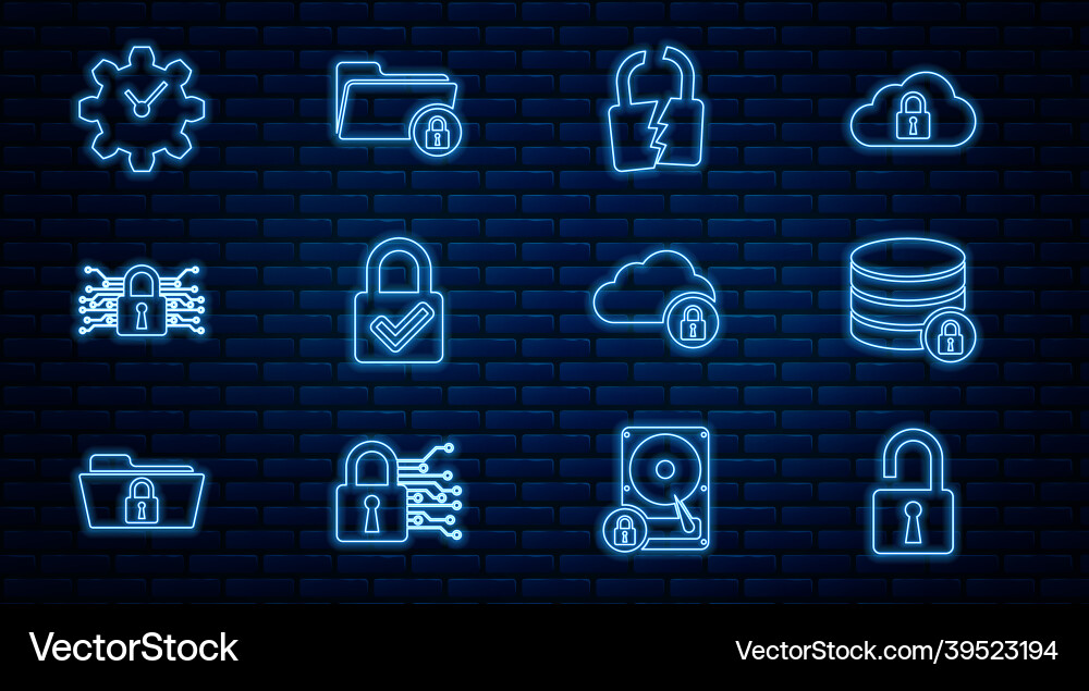Set line open padlock server security Set line open padlock server security vector image