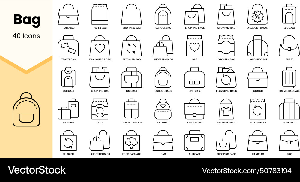 Set of bag icons simple line art style pack Vector Image