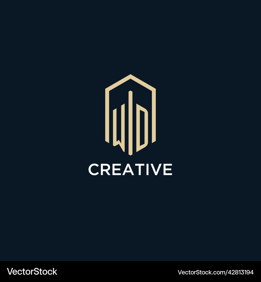 Wd initial monogram logo with hexagonal shape vector image