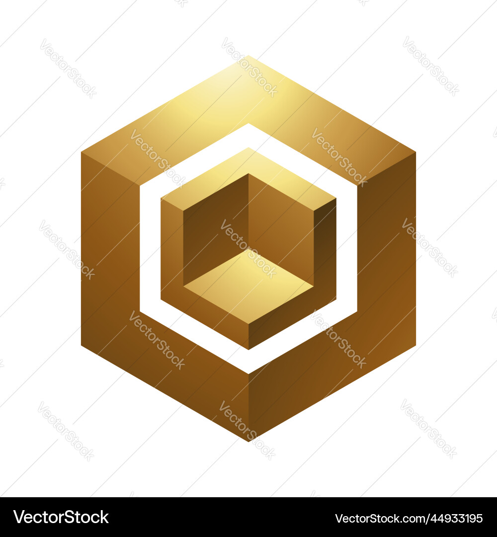 Golden hexagonal cube on a white background Vector Image