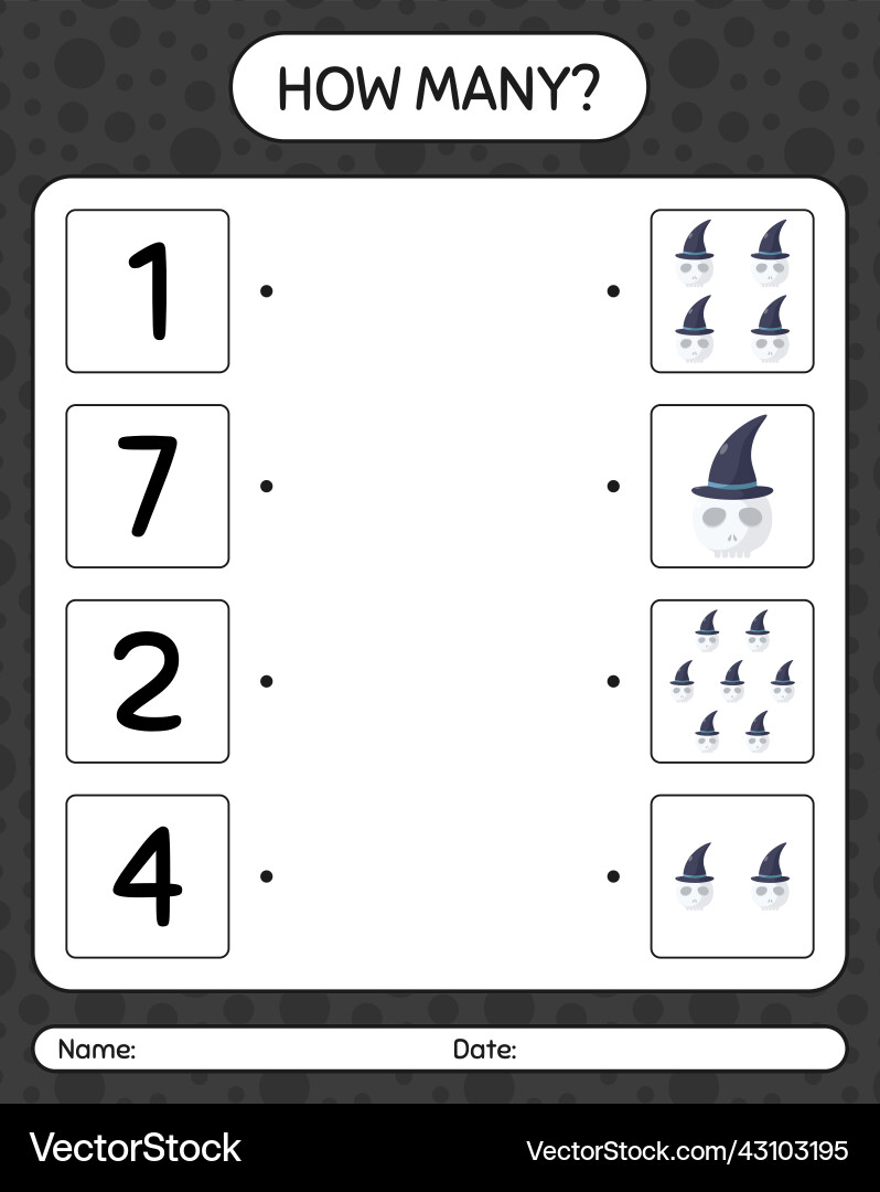 How many counting game with skull worksheet Vector Image