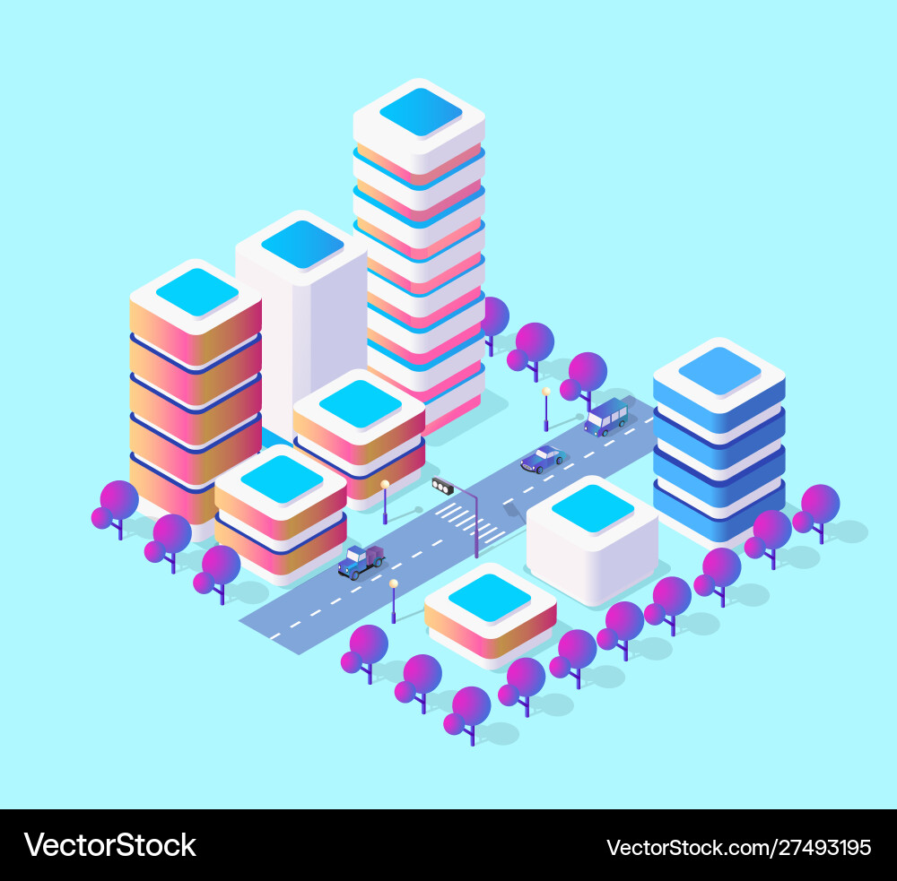 Isometric 3d module block district part Isometric 3d module block district part vector image