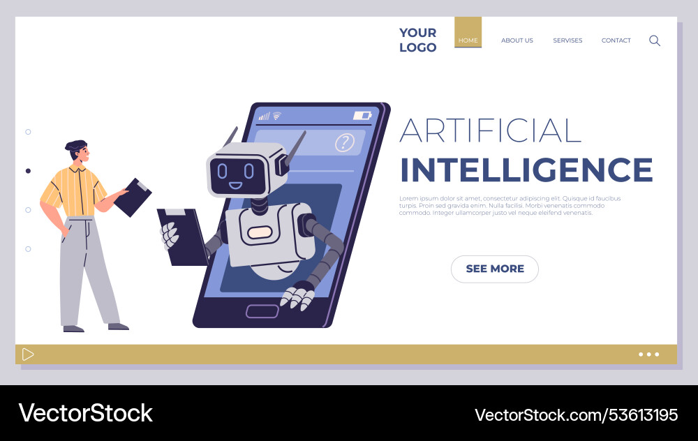 Man interacting with a futuristic robot emerging Man interacting with a futuristic robot emerging vector image