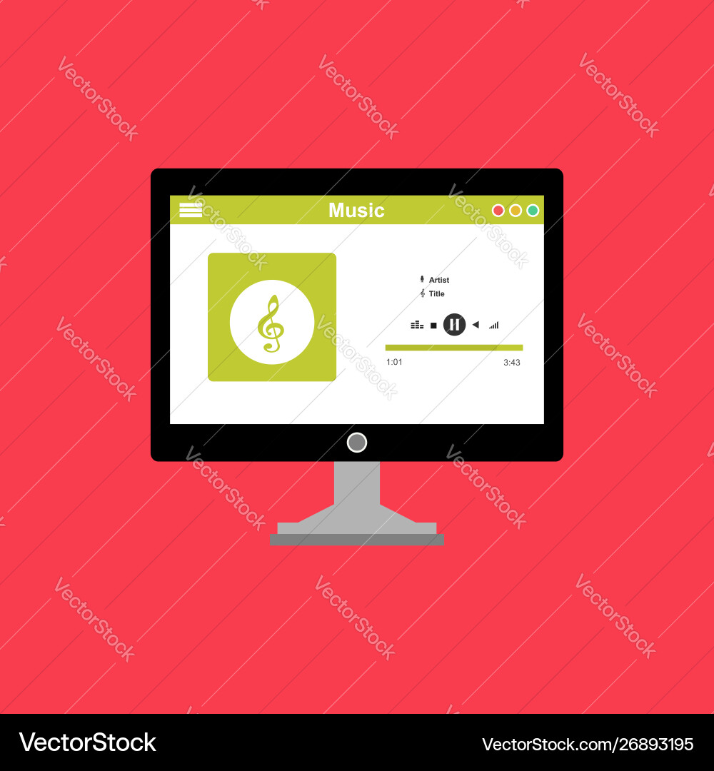 Media player application app template with flat vector image