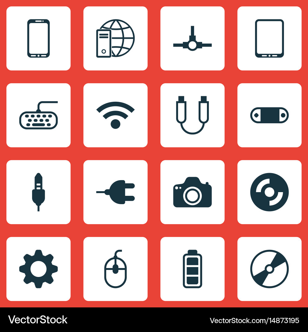 Set of 16 computer hardware icons includes vector image