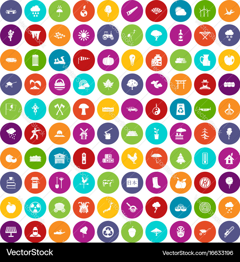 100 tree icons set color Vector Image