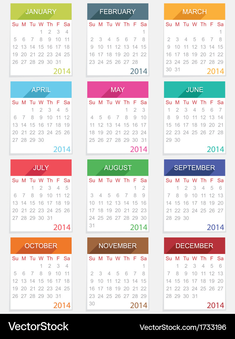 2014 Calendar with Long Shadow Headers vector image