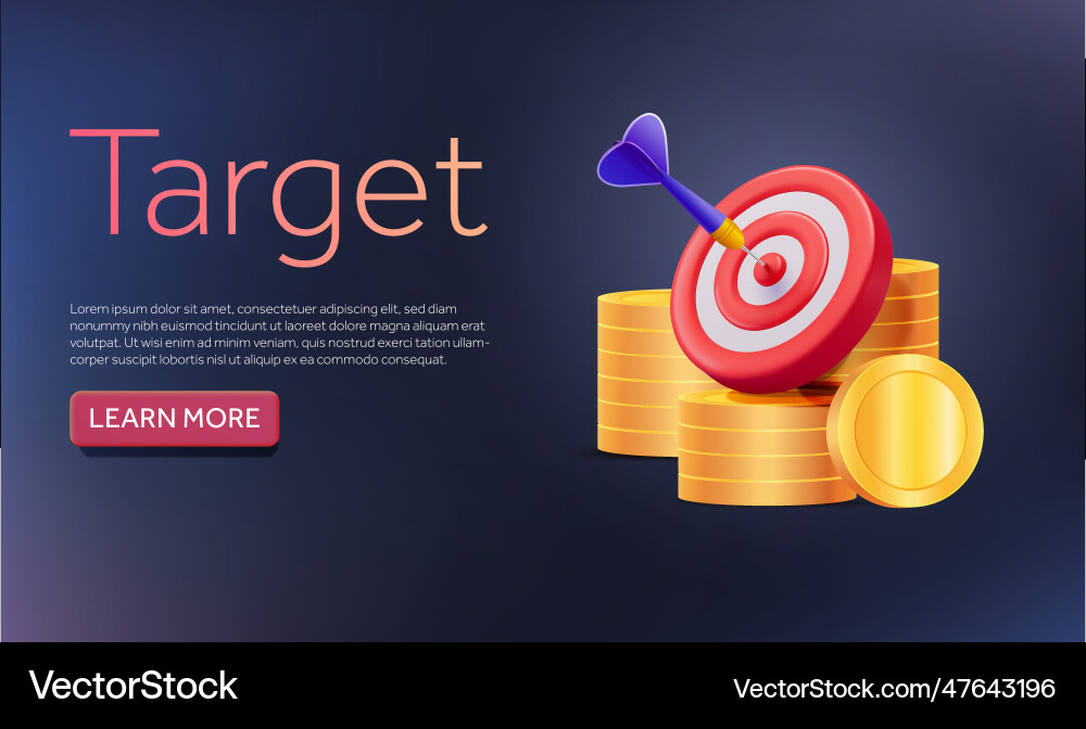 3d stacks of coins with bull eye target and dart 3d stacks of coins with bull eye target and dart vector image