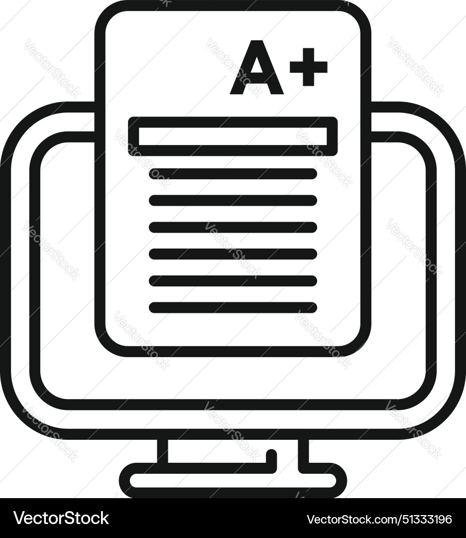 A plus grade icon on computer screen line art A plus grade icon on computer screen line art vector image