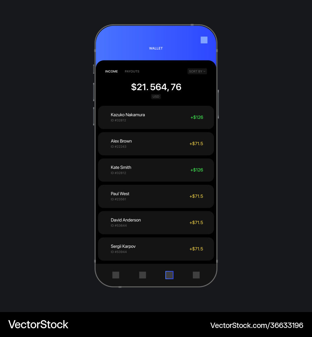 Digital wallet ui screen concept incoming Digital wallet ui screen concept incoming vector image