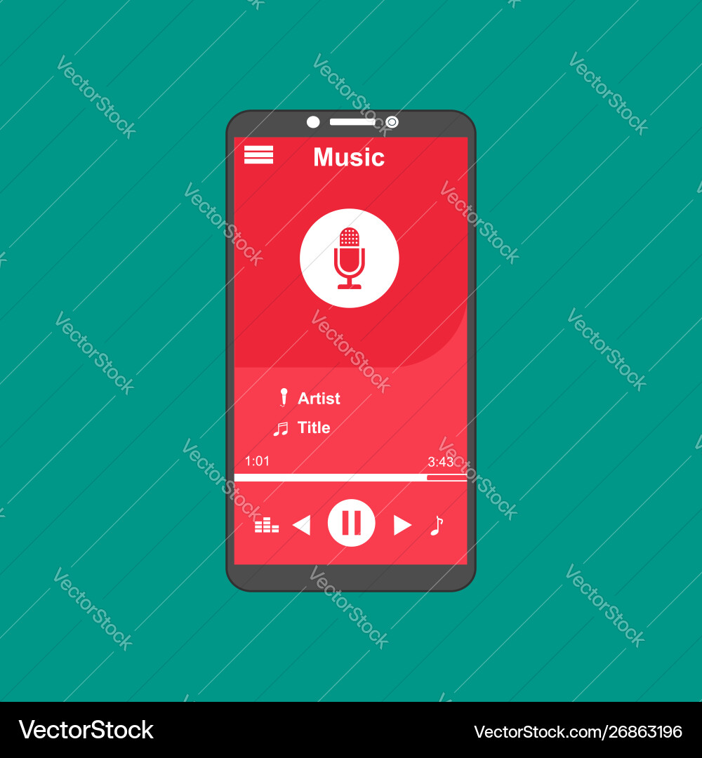 Media player application app template with flat Vector Image