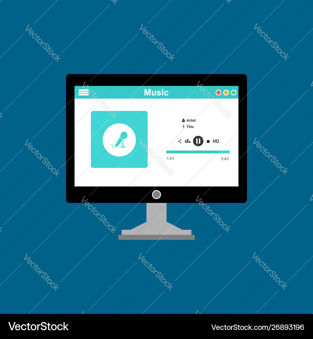 Media player application app template with flat Media player application app template with flat vector image