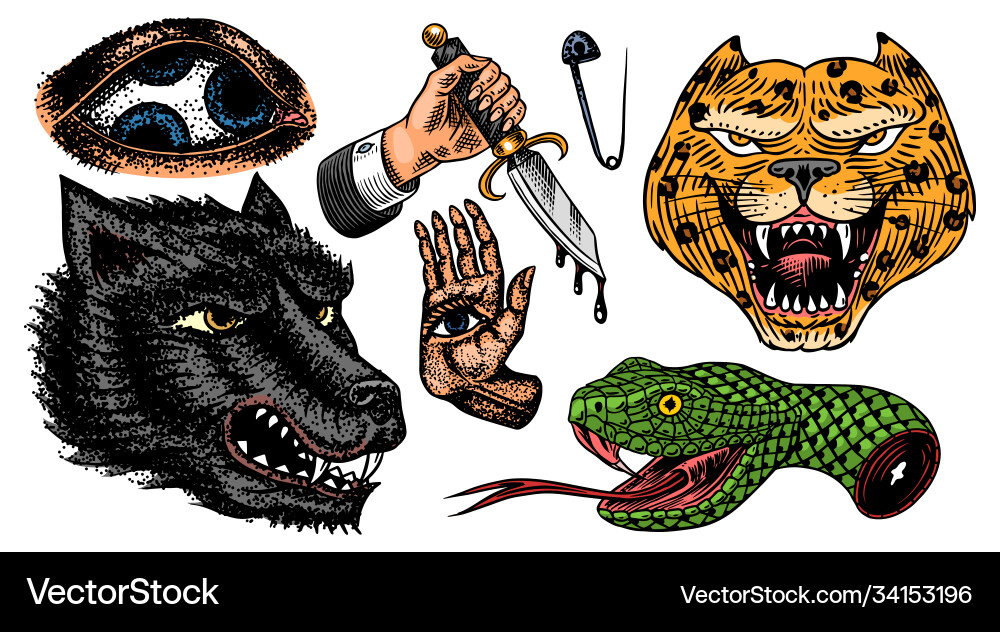 Mystical Patchwork: Animals & Daggers vector image