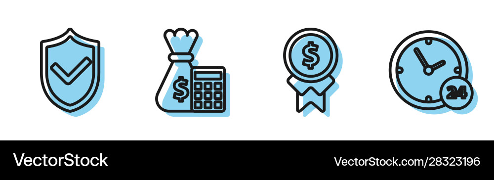 Set line reward for good work shield with check Set line reward for good work shield with check vector image