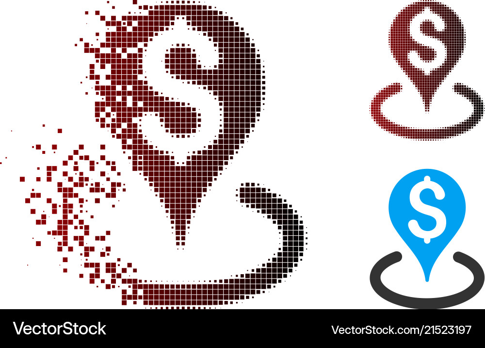 Disintegrating pixel halftone bank location icon Disintegrating pixel halftone bank location icon vector image