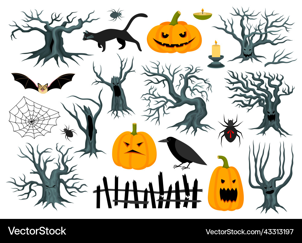 Halloween flat set Royalty Free Vector Image - VectorStock