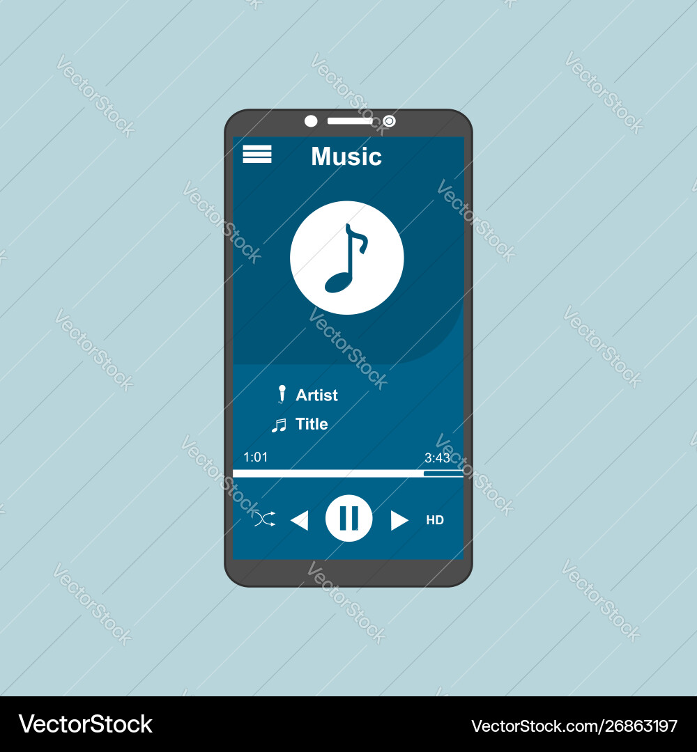 Media player application app template with flat Media player application app template with flat vector image