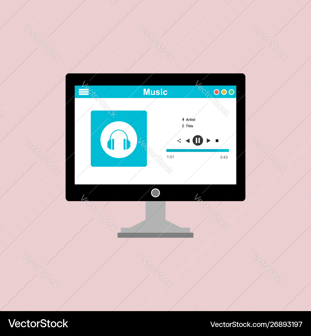Media player application app template with flat Media player application app template with flat vector image