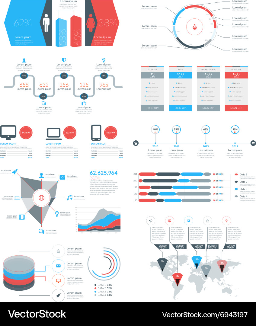 Set infographic elements and objects vector image