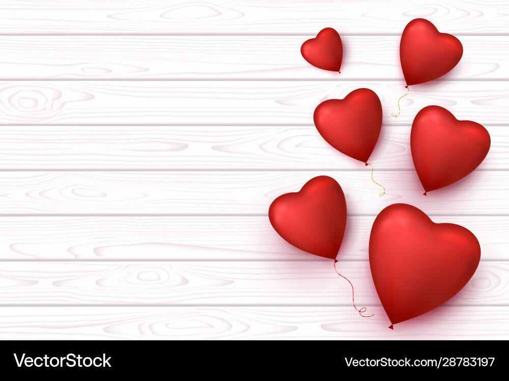 Valentines day wooden banner with heart balloons Vector Image