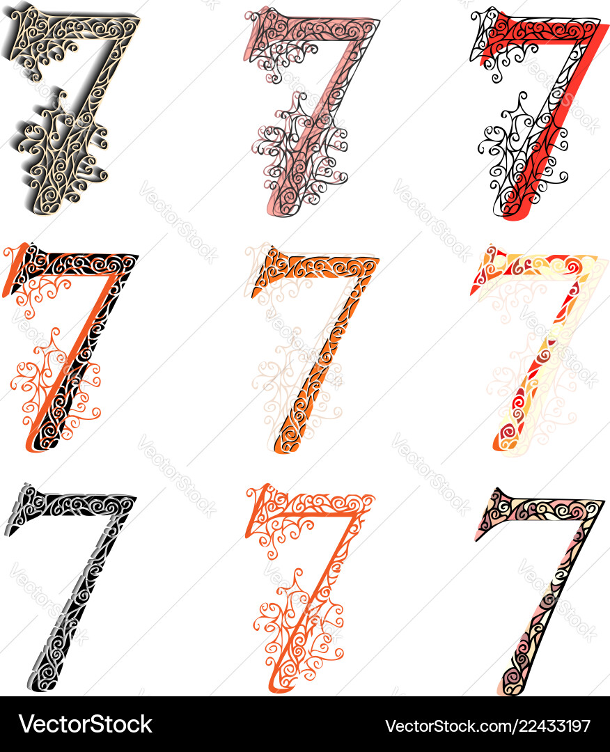 Various combination numeric figures 7 vector image