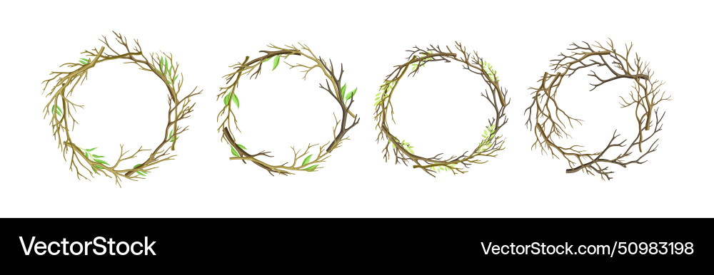 Bare tree branch entangled in wreath set Bare tree branch entangled in wreath set vector image