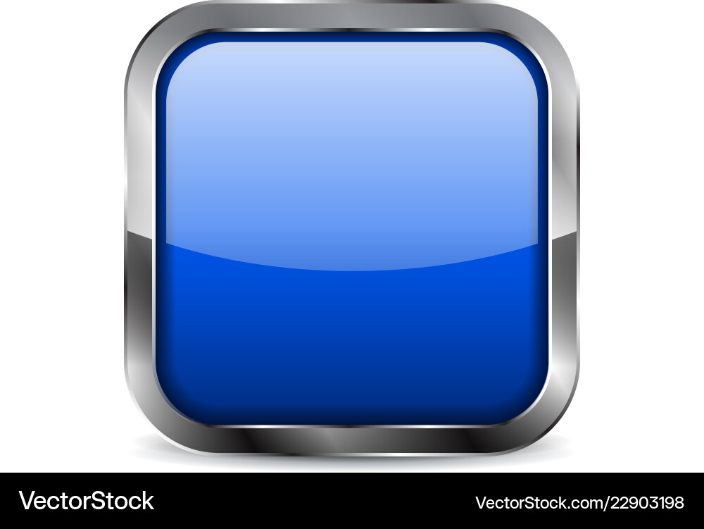 Blue square button with chrome frame Vector Image