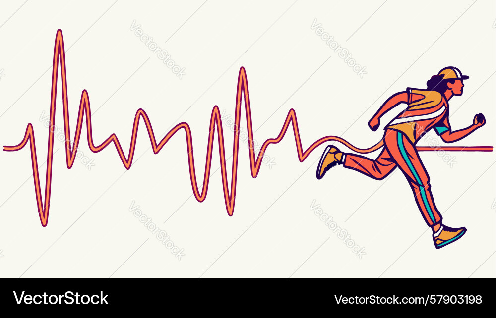 Dynamic sprinter with heartbeat line design vector image
