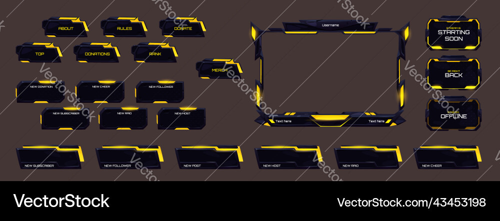 Game stream overlay ui frame with yellow neon glow Game stream overlay ui frame with yellow neon glow vector image