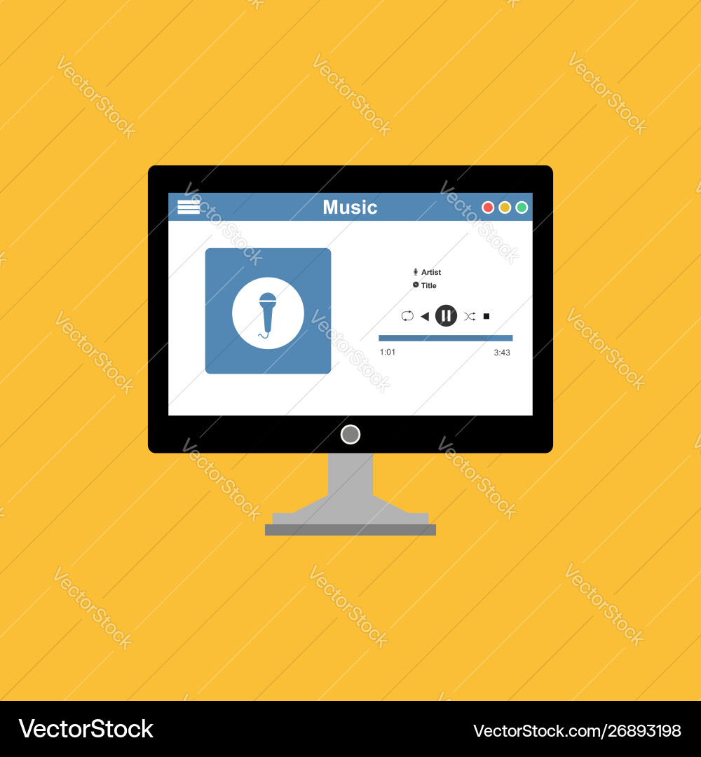 Media player application app template with flat Media player application app template with flat vector image