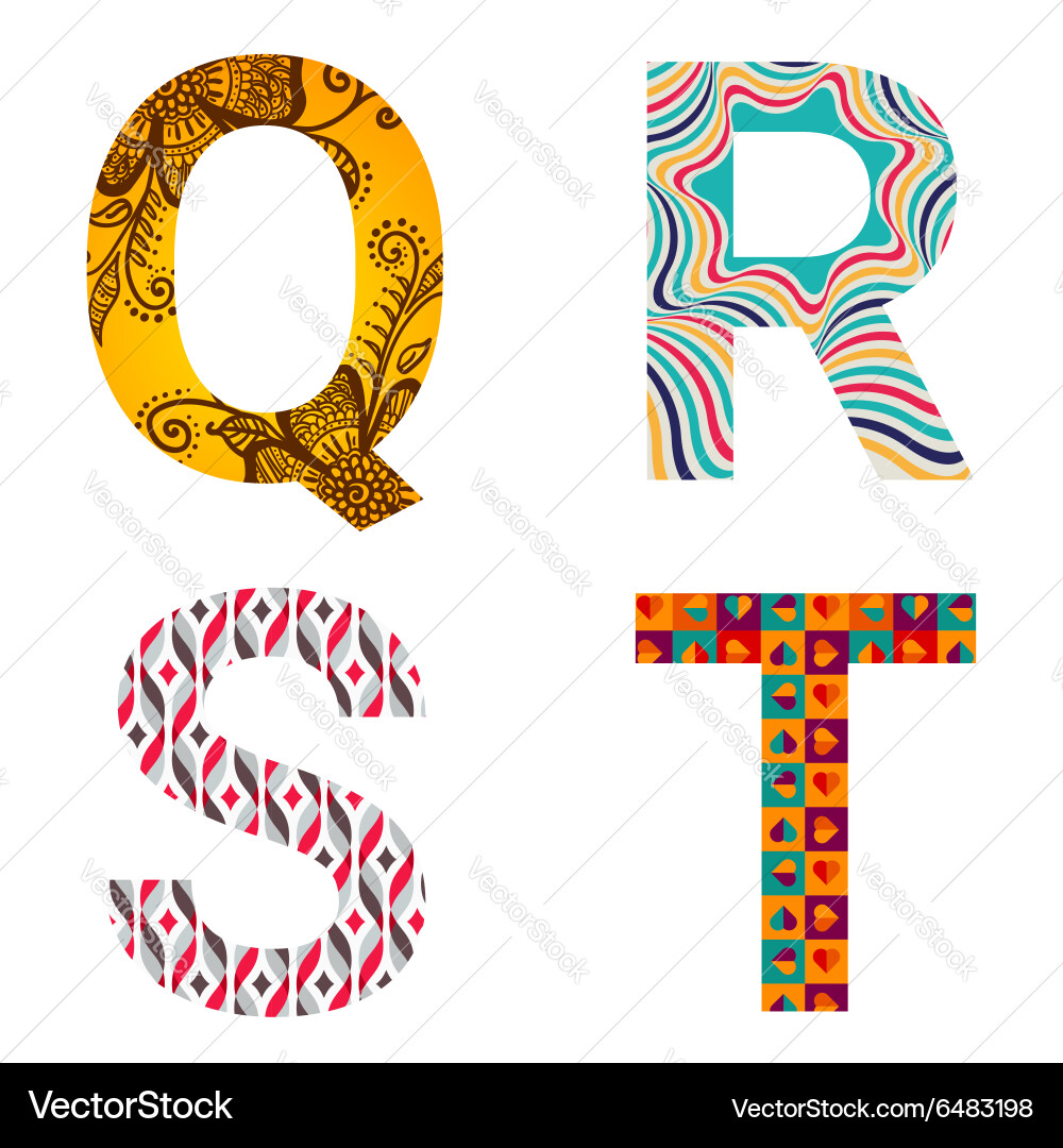 Set of colorful patterned letters Vector Image