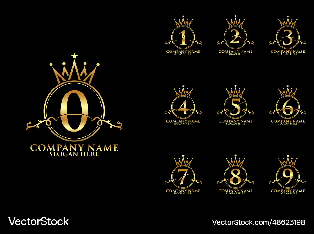 Set of elegant initial number with crown logo Vector Image