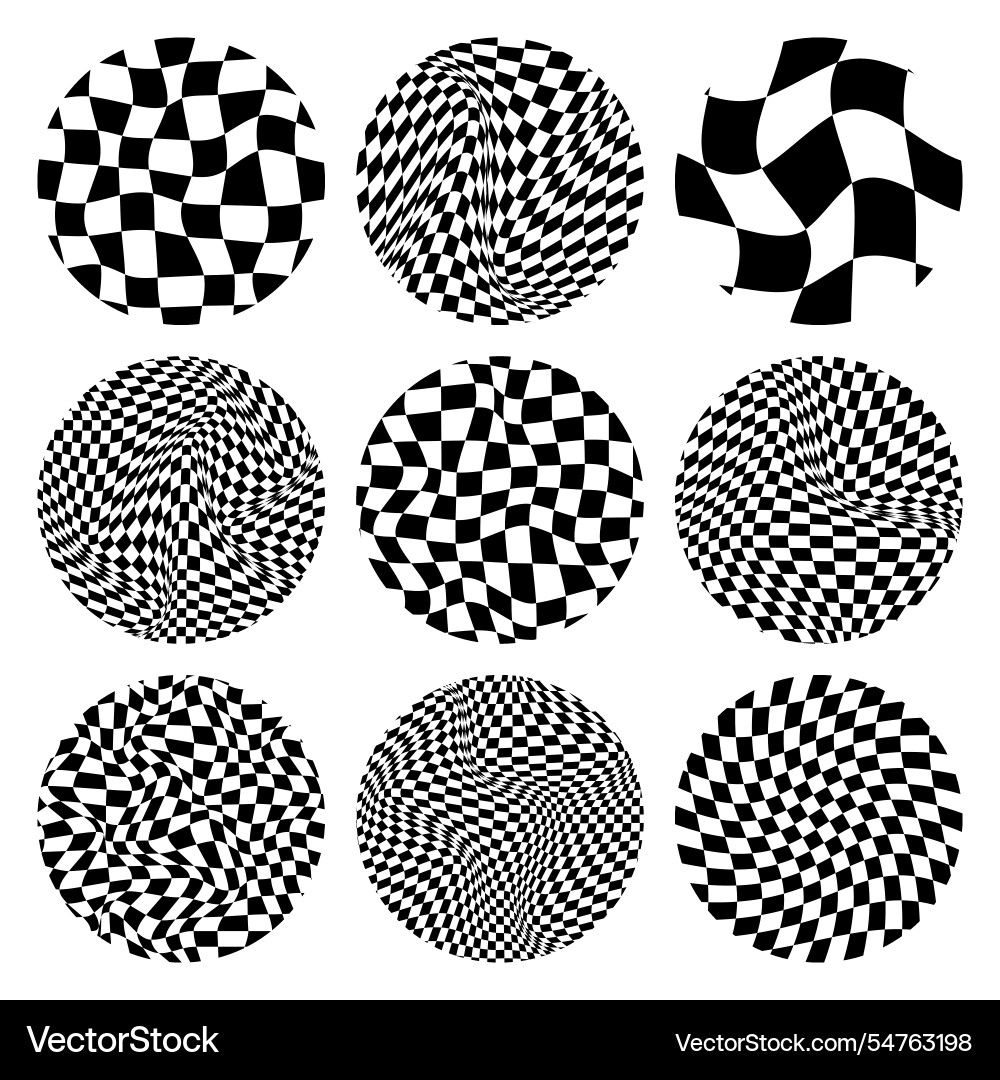 Trendy round checkered pattern distorted tiled Trendy round checkered pattern distorted tiled vector image
