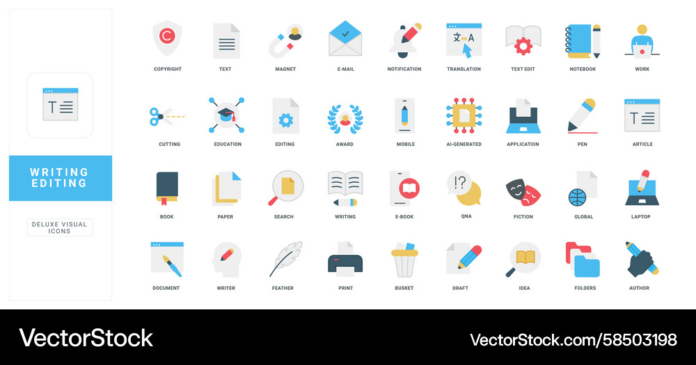 Writing & Editing Icon Set Vector Image