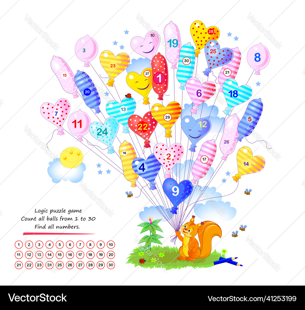 Balloon Counting Puzzle Game vector image