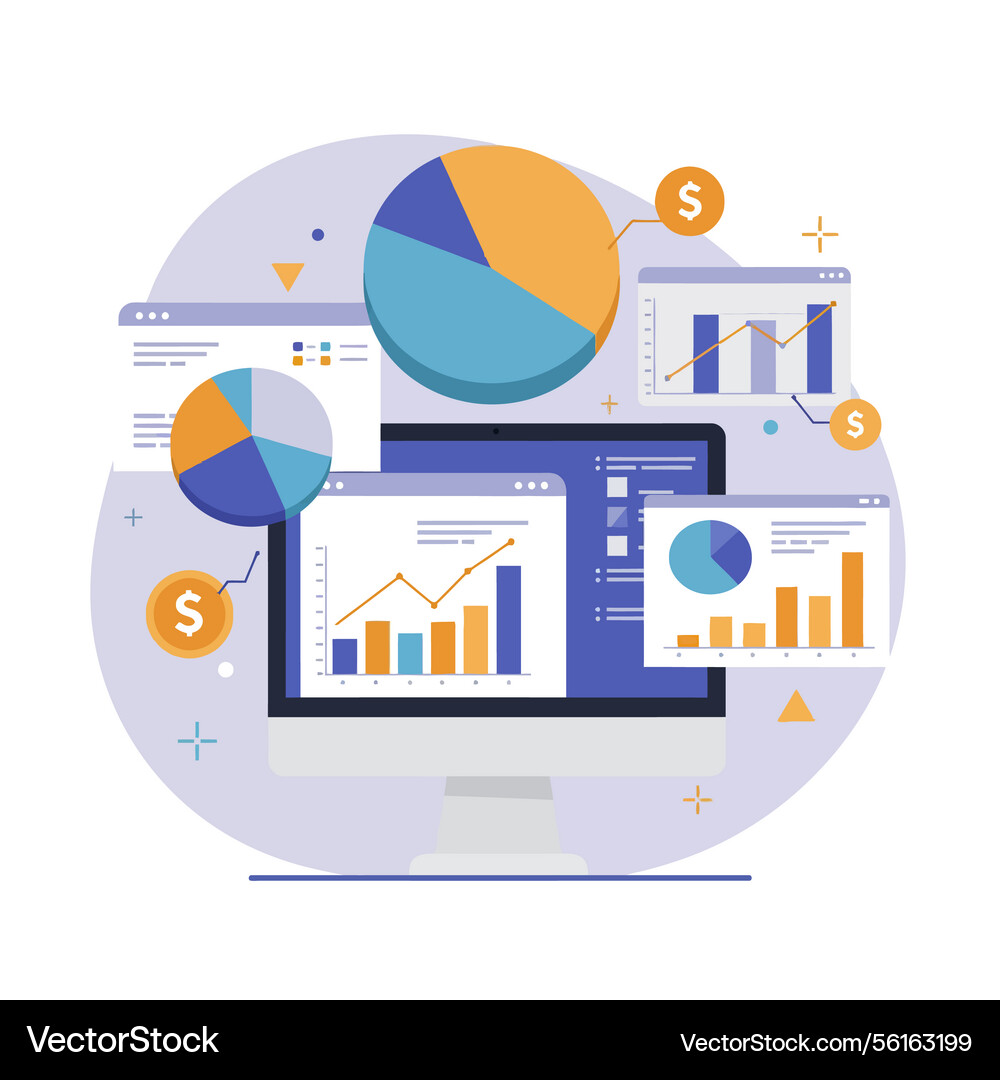 Computer screen displaying colorful graphs Computer screen displaying colorful graphs vector image