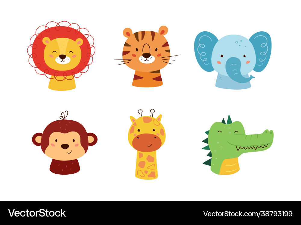Cute animal kawaii characters funny lion tiger Cute animal kawaii characters funny lion tiger vector image