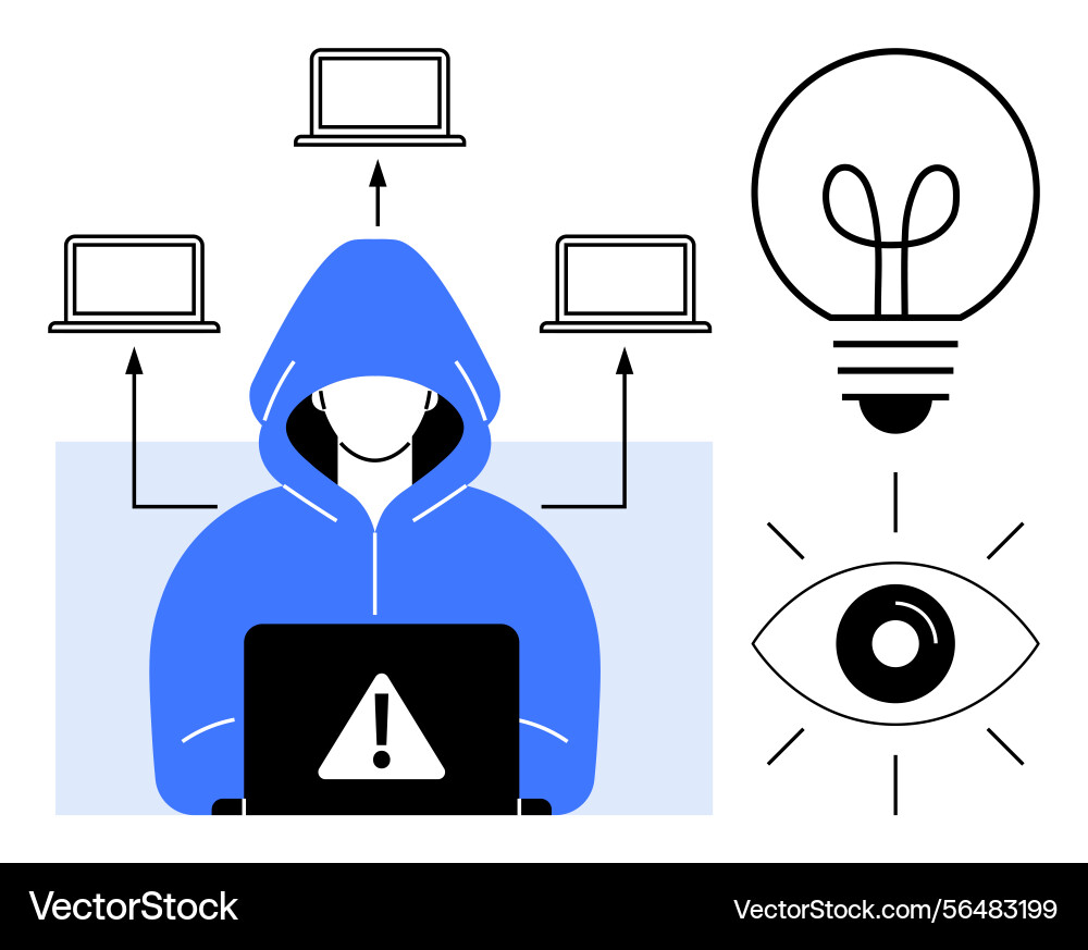 Cybersecurity threat with hacker laptop network Cybersecurity threat with hacker laptop network vector image