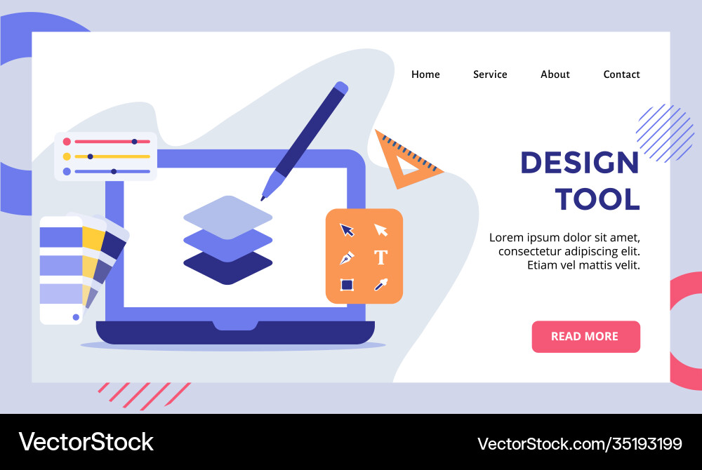 Design tool pen layer on display monitor laptop Design tool pen layer on display monitor laptop vector image