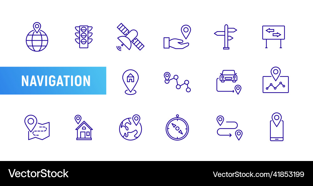 Journey navigation map line icon set path trip Journey navigation map line icon set path trip vector image